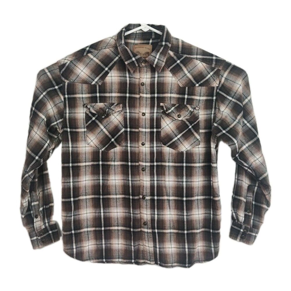 Buckhorn River Snap-Up Men's Shirt Size XL Brown‎ Plaid Pearl Snaps Long Sleeves